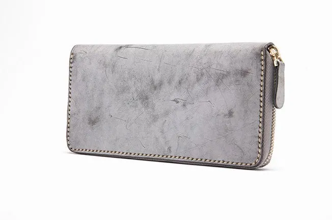 Gray Pink Womens Leather Zipper Long Wallet Phone Long Clutch Wallet for Women