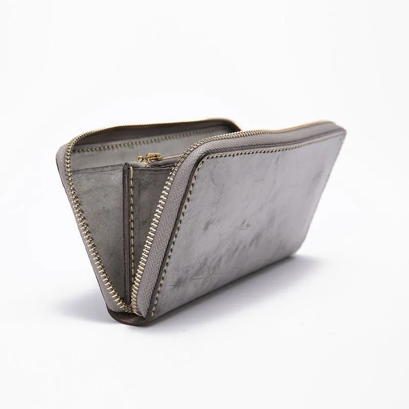 Gray Pink Womens Leather Zipper Long Wallet Phone Long Clutch Wallet for Women