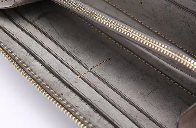 Gray Pink Womens Leather Zipper Long Wallet Phone Long Clutch Wallet for Women