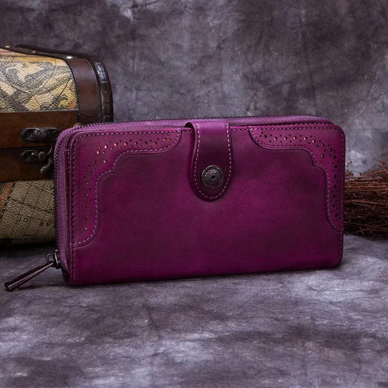 Green Vintage Ladies Leather Zipper Long Wallet Bifold Red Phone Clutch Purse for WOmen