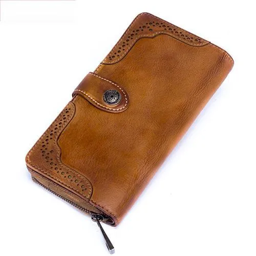 Green Vintage Ladies Leather Zipper Long Wallet Bifold Red Phone Clutch Purse for WOmen