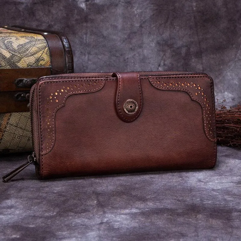 Green Vintage Ladies Leather Zipper Long Wallet Bifold Red Phone Clutch Purse for WOmen