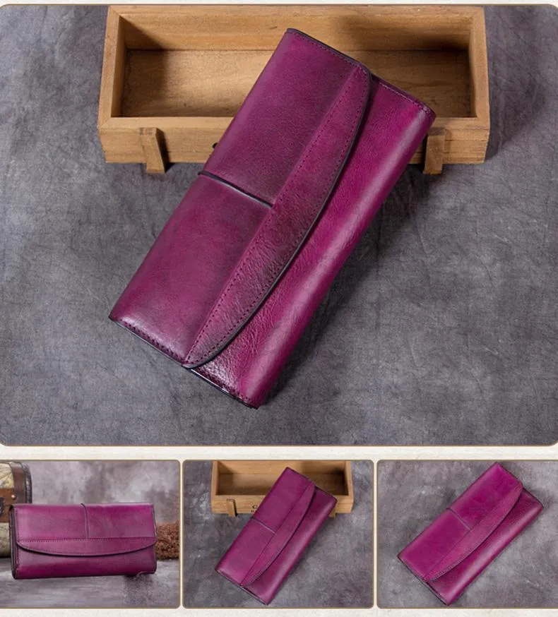 Green Vintage Womens Leather Trifold Long Wallet Purse CLutch Phone Wallet for Ladies