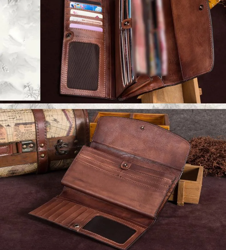 Green Vintage Womens Leather Trifold Long Wallet Purse CLutch Phone Wallet for Ladies
