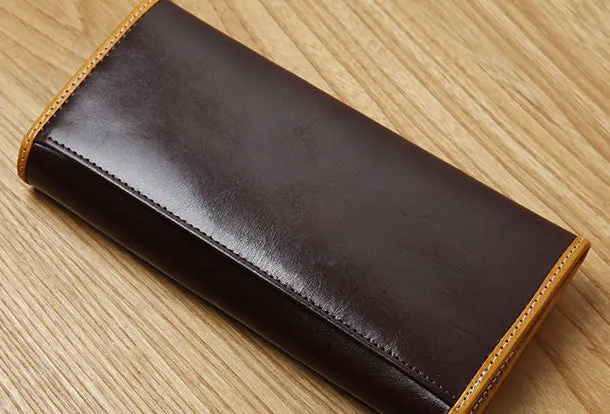 Handamde Leather Cute billfold Long Slim Wallet Bifold Clutch Cards Wallet Purse For Women Girl