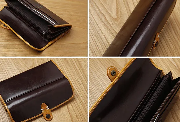 Handamde Leather Cute billfold Long Slim Wallet Bifold Clutch Cards Wallet Purse For Women Girl