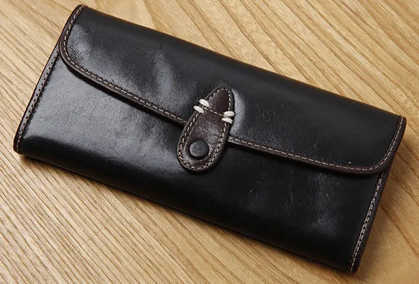 Handamde Leather Cute billfold Long Slim Wallet Bifold Clutch Cards Wallet Purse For Women Girl