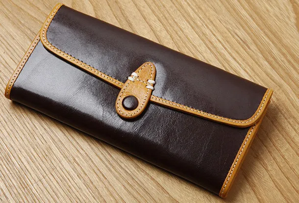 Handamde Leather Cute billfold Long Slim Wallet Bifold Clutch Cards Wallet Purse For Women Girl