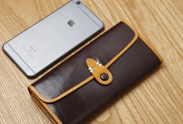 Handamde Leather Cute billfold Long Slim Wallet Bifold Clutch Cards Wallet Purse For Women Girl