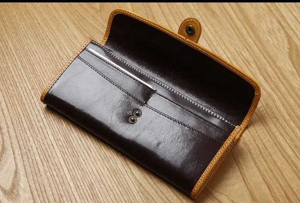 Handamde Leather Cute billfold Long Slim Wallet Bifold Clutch Cards Wallet Purse For Women Girl