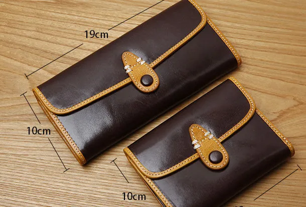 Handamde Leather Cute billfold Long Slim Wallet Bifold Clutch Cards Wallet Purse For Women Girl
