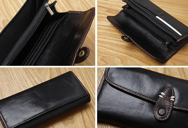 Handamde Leather Cute billfold Long Slim Wallet Bifold Clutch Cards Wallet Purse For Women Girl