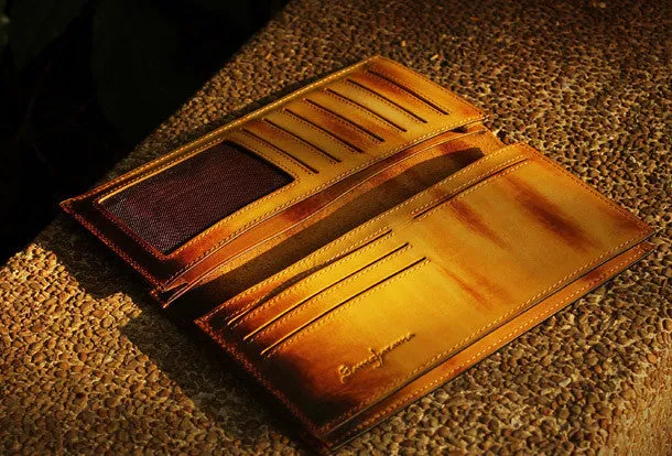 Handcraft vintage distress floral leather hand dyed long wallet for women girl lady