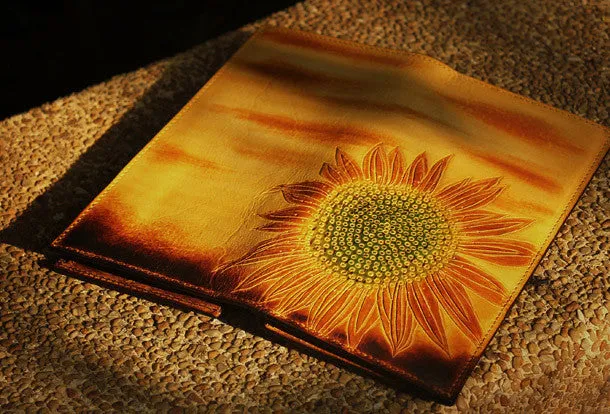 Handcraft vintage distress floral leather hand dyed long wallet for women girl lady