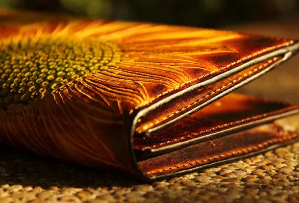 Handcraft vintage distress floral leather hand dyed long wallet for women girl lady