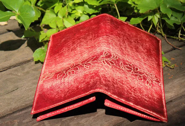 Handcraft vintage distress floral leather hand dyed long wallet for women