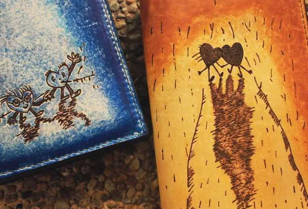 Handcraft vintage distress lovers leather hand dyed long wallet for women