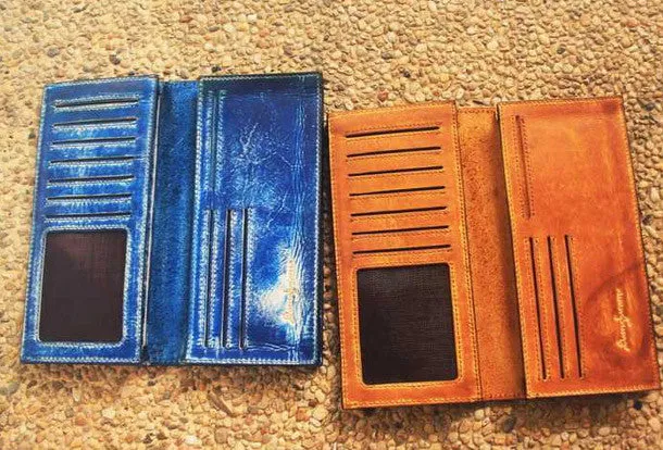 Handcraft vintage distress lovers leather hand dyed long wallet for women