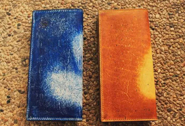 Handcraft vintage distress lovers leather hand dyed long wallet for women
