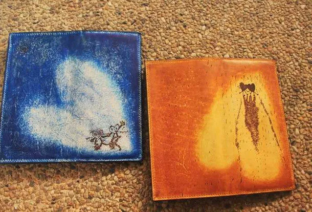 Handcraft vintage distress lovers leather hand dyed long wallet for women