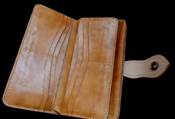 Handcraft vintage hand painting carved lily flower leather long wallet for women