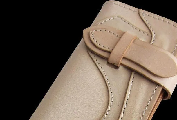 Handmade beige men leather biker wallet multi cards Long wallet clutch for men