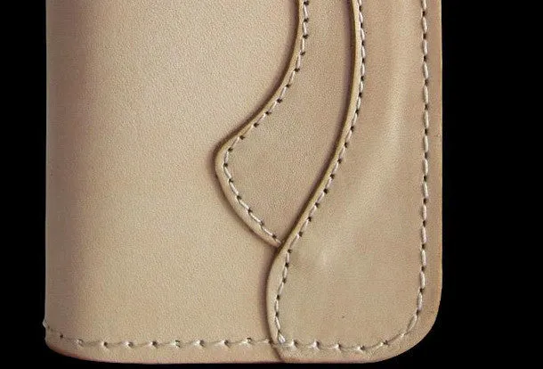 Handmade beige men leather biker wallet multi cards Long wallet clutch for men