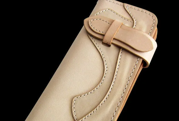Handmade beige men leather biker wallet multi cards Long wallet clutch for men