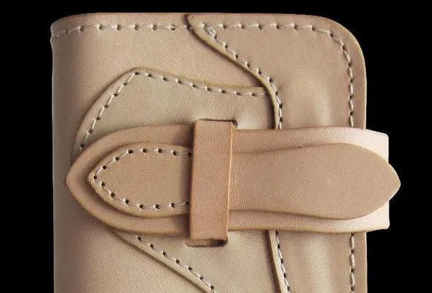 Handmade beige men leather biker wallet multi cards Long wallet clutch for men