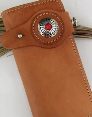 Handmade beige tan men leather biker wallet with chain Long wallet clutch for men