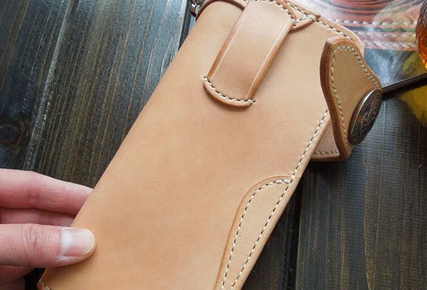 Handmade biker chain wallet beige leather biker wallet Long wallet for men
