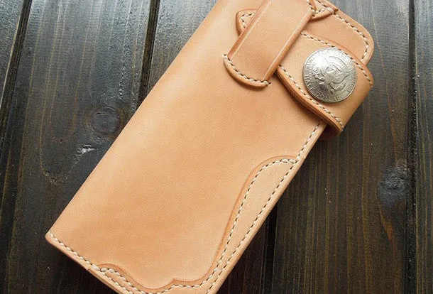 Handmade biker chain wallet beige leather biker wallet Long wallet for men