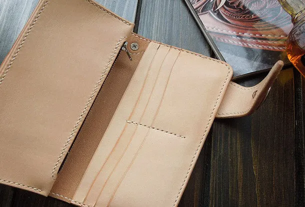 Handmade biker chain wallet beige leather biker wallet Long wallet for men