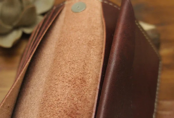Handmade biker leather wallet with chain brown red brown Long wallet purse for men