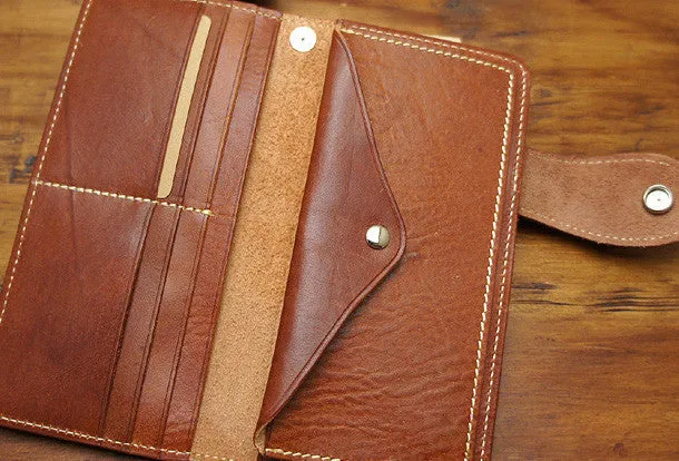 Handmade biker leather wallet with chain brown red brown Long wallet purse for men