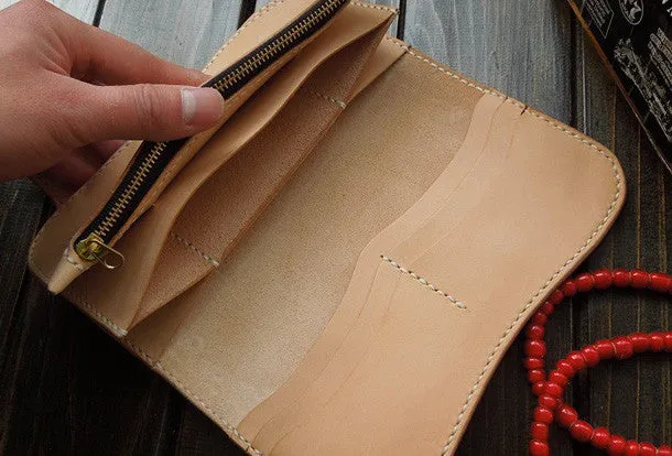 Handmade biker wallet carved bifold leather trucker wallet long floral wallet for men