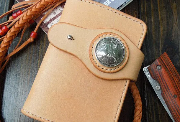 Handmade biker wallet chain beige leather bifold biker wallet billfold wallet purse for men