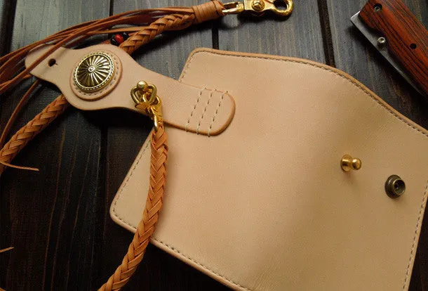 Handmade biker wallet chain beige leather bifold biker wallet billfold wallet purse for men