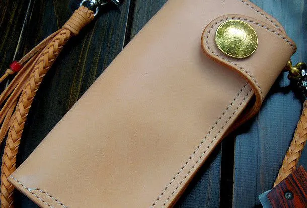 Handmade biker wallet chain beige leather bifold biker wallet Long wallet purse for men