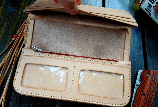 Handmade biker wallet chain beige leather bifold biker wallet Long wallet purse for men