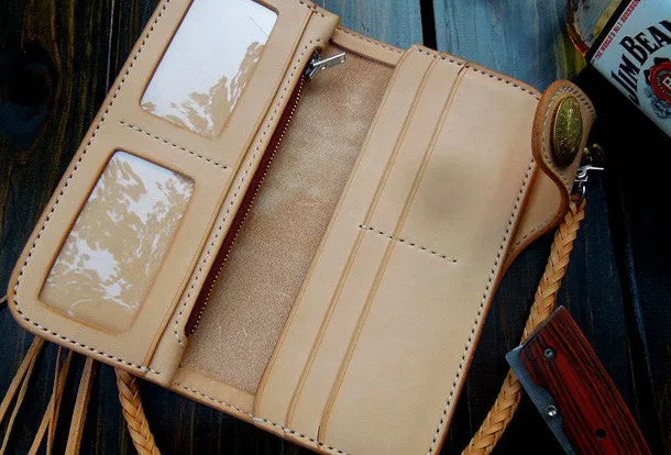 Handmade biker wallet chain beige leather bifold biker wallet Long wallet purse for men