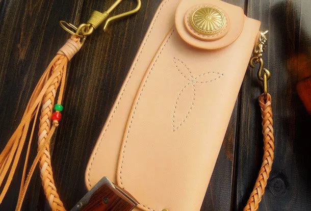 Handmade biker wallet chain beige leather bifold biker wallet Long wallet purse for men
