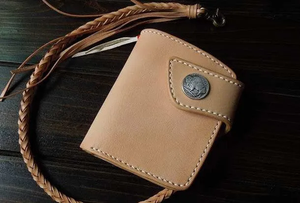 Handmade biker wallet leather biker wallet chain bifold beige billfold wallet for men