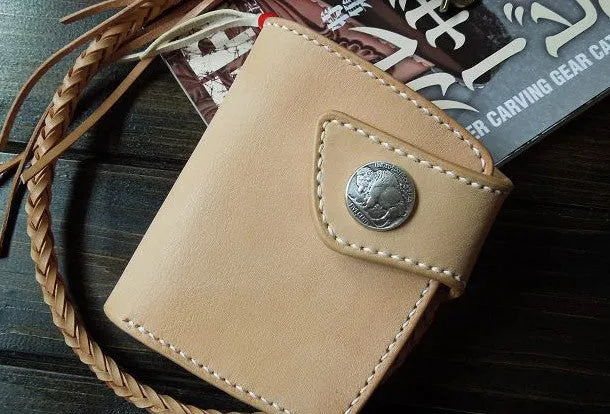 Handmade biker wallet leather biker wallet chain bifold beige billfold wallet for men