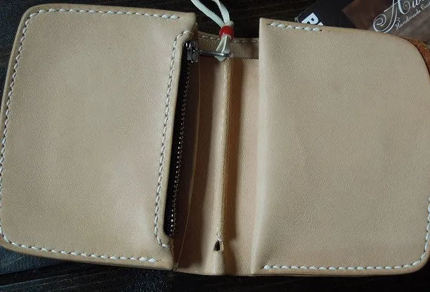 Handmade biker wallet leather biker wallet chain bifold beige billfold wallet for men