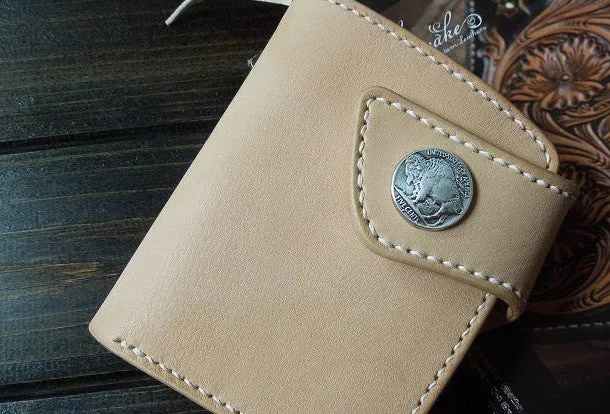 Handmade biker wallet leather biker wallet chain bifold beige billfold wallet for men