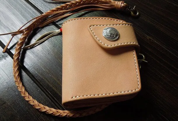 Handmade biker wallet leather biker wallet chain bifold beige billfold wallet for men
