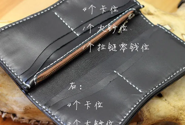 Handmade biker wallet leather floral tooled biker wallets chian bifold Long wallets for men