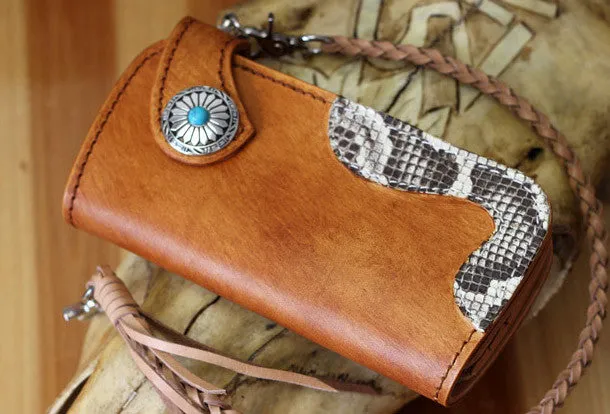 Handmade biker wallet leather vintage brown biker wallet chian Long wallet clutch purse for men