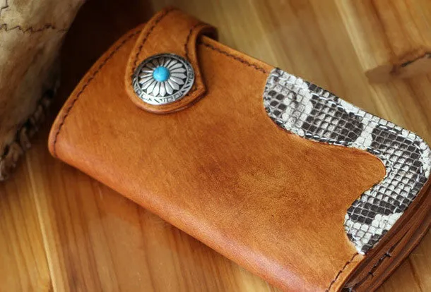Handmade biker wallet leather vintage brown biker wallet chian Long wallet clutch purse for men